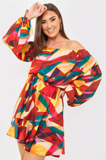 Contrast Bardot Frill Hem Skater Dress